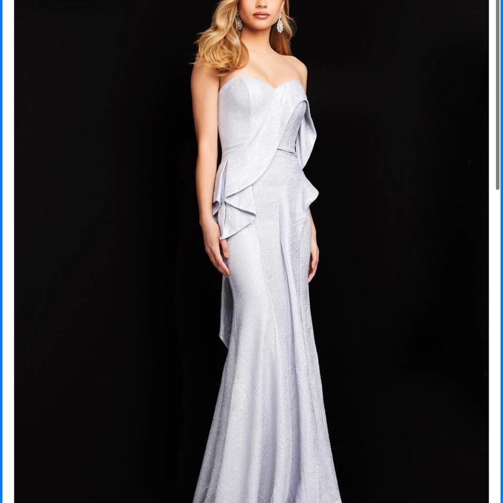 Jovani Silver-Gray Strapless Ruffle Mermaid Gown - Picture 2 of 12